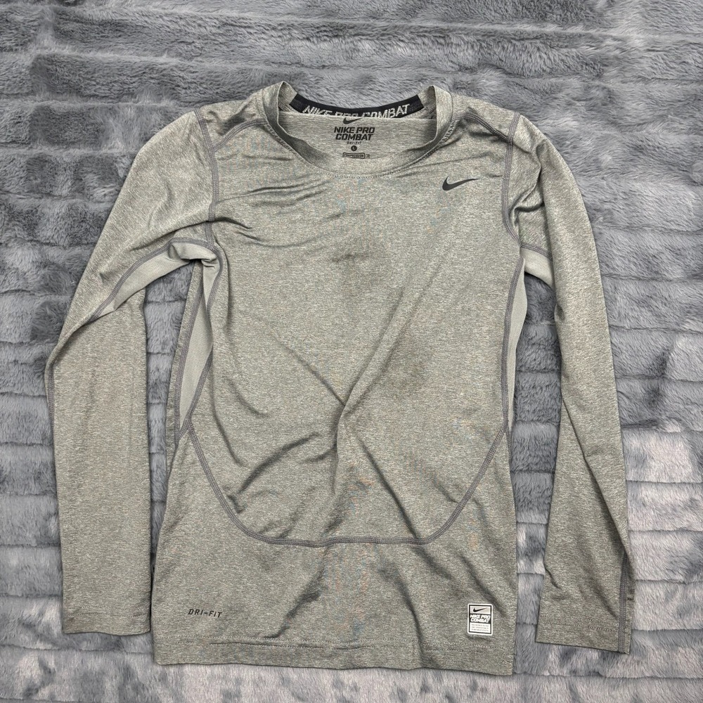 Nike Pro Combat Dri-FIT Compression Shirt Kids Large Gray Long Sleeve Base Layer